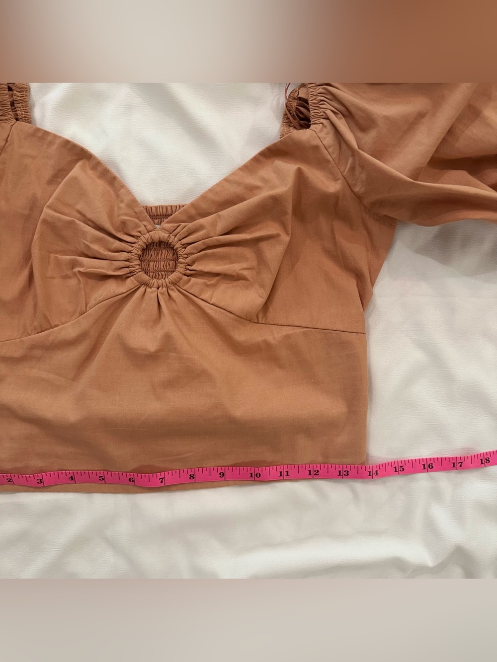NWT Abercrombie & Fitch Puff Sleeve Poplin O’Ring Crop Top, orange, Size Small - Picture 8 of 12